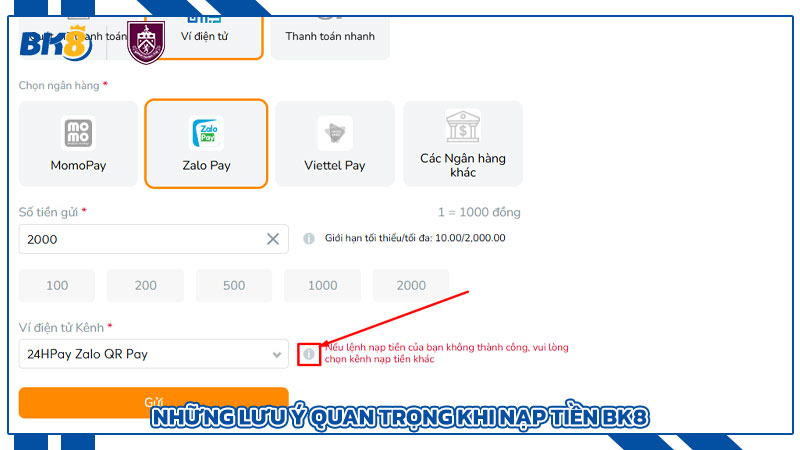 Nạp tiền BK8 - Phương thức nào để nạp tiền một cách nhanh nhất Những Lưu Ý Quan Trọng Khi Nạp Tiền BK8